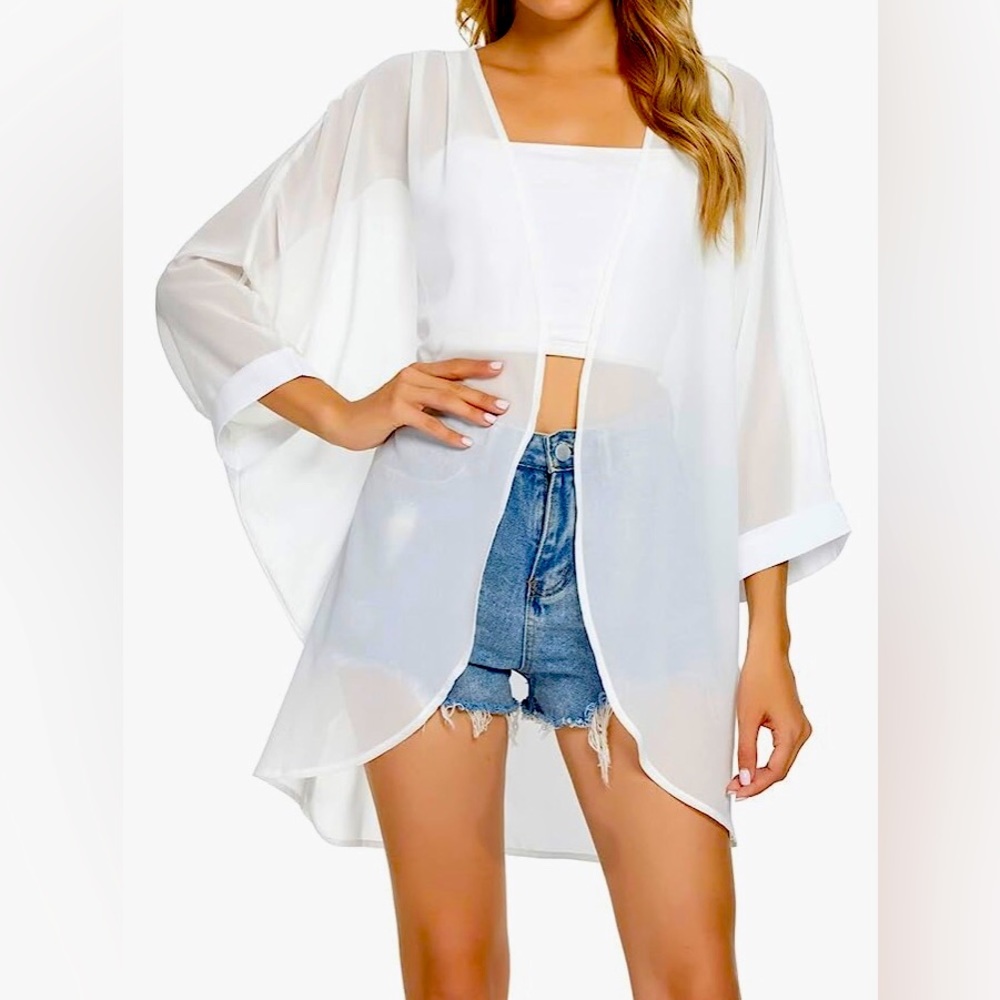 Women’s sheer white kimono cover up